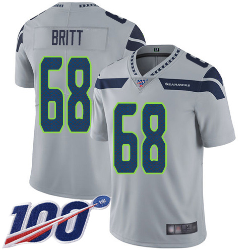 Seattle Seahawks Limited Grey Men Justin Britt Alternate Jersey NFL Football #68 100th Season Vapor Untouchable->youth nfl jersey->Youth Jersey